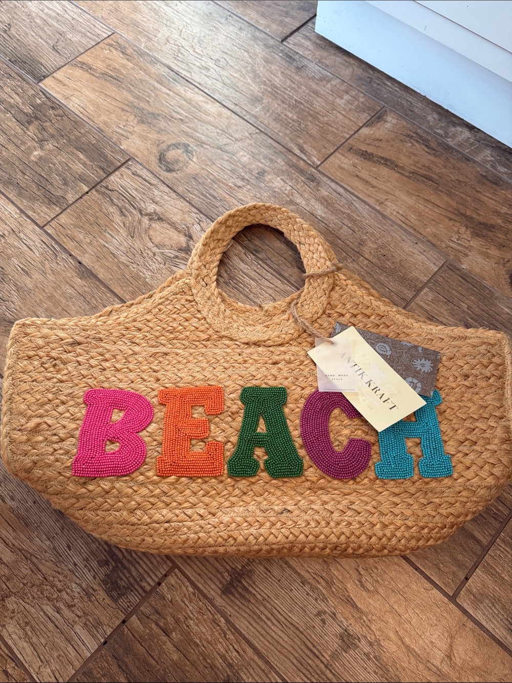 Antik Kraft Summer beach Beaded Jute Tote resort NWT